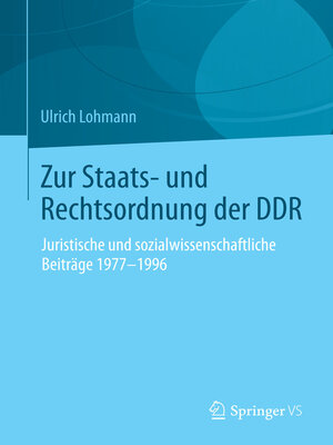cover image of Zur Staats- und Rechtsordnung der DDR